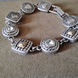 Brighton Heiress Silver & Gold Round Disc Bracelet