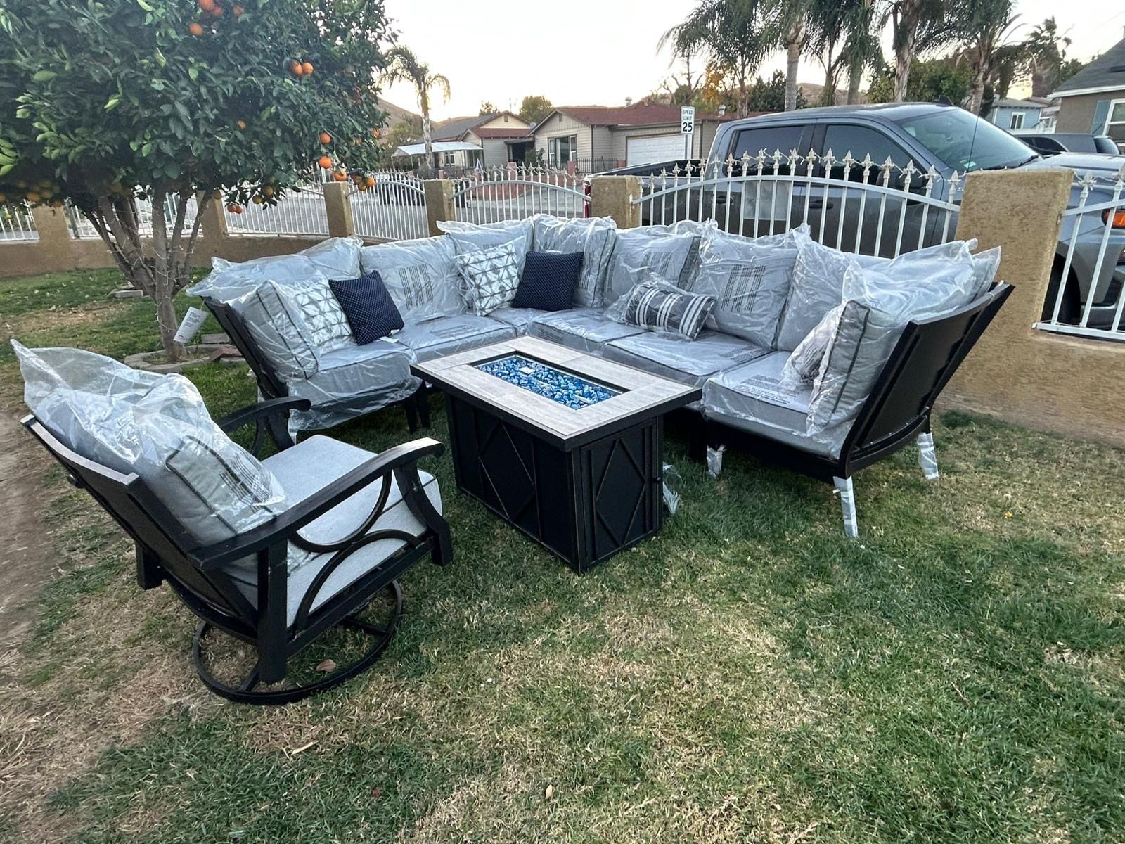 Brand New Patio Outdoor Furniture Set Sunbrella Fabric With Fire Pit,All Products : American Fashion Style Bags On Sale