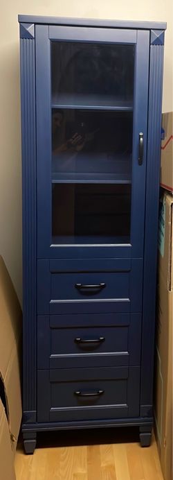 Navy Blue Cabinet with Glass Door and Drawers