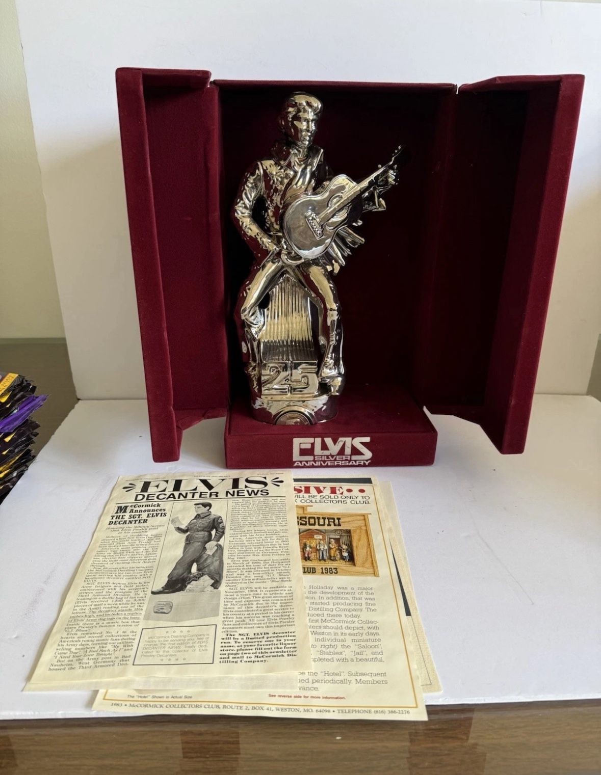 McCormick Elvis Presley Silver 25th Anniversary Empty Decanter with Music Box