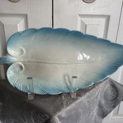 LEAF PLATTER, Blue, “Maurice of California” Pottery Brand, Very VINTAGE