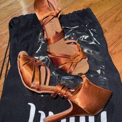 Burju Women's Satin Latin Dance Heels Size 5.5, 3.75 inch + Bag