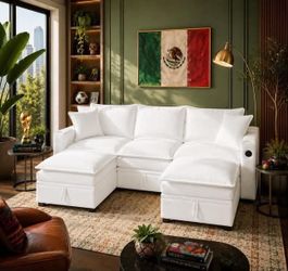 92" Sectional Couches, Cloud Couch Sectional with Storage Dual Ottoman, Oversized 5-Seater L/U Shape