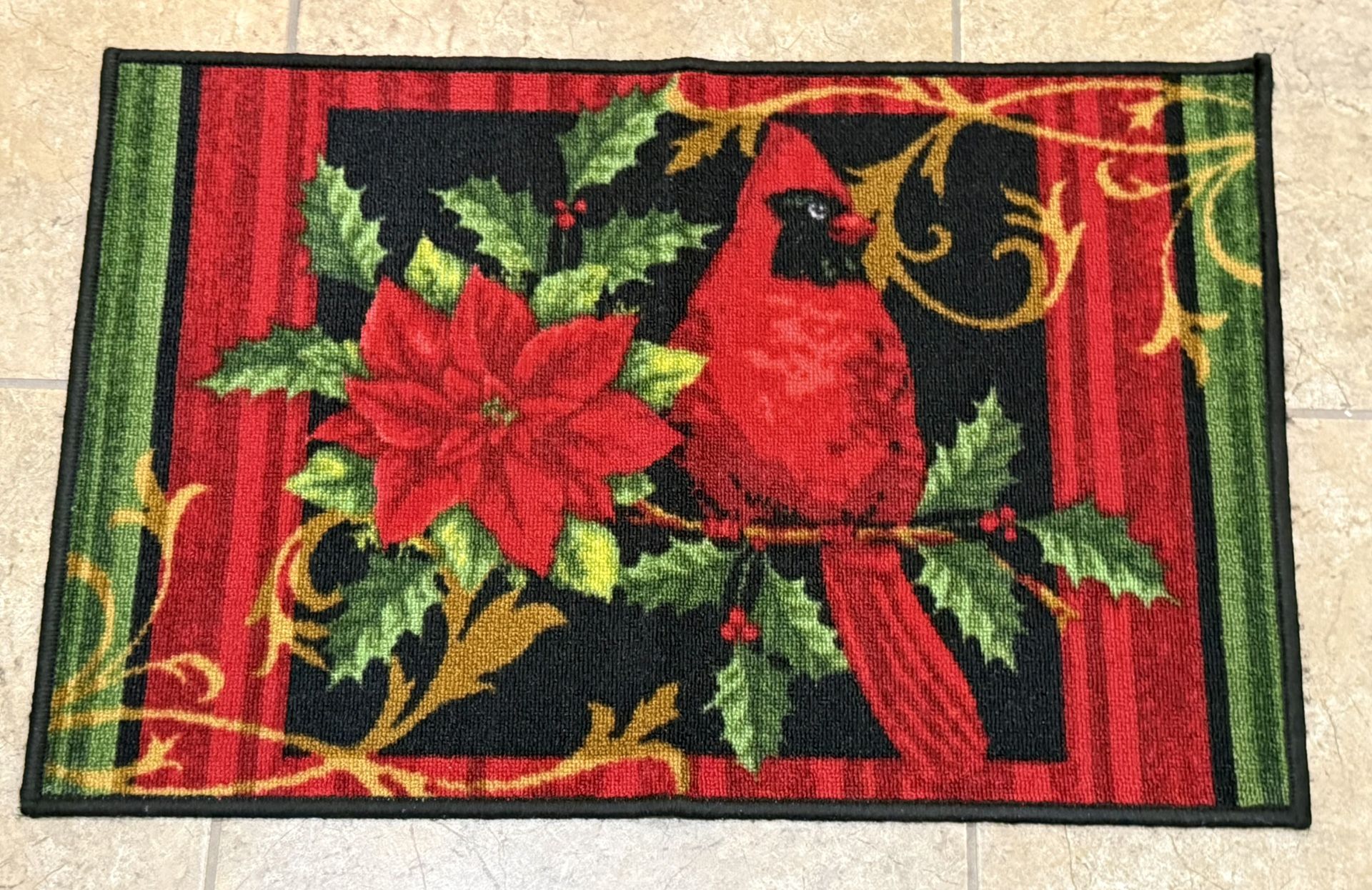 Poinsettia & Red Bird Door Mat / Rug