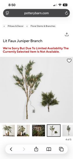 Pottery Barn Lit Faux Juniper Branch XL (3)