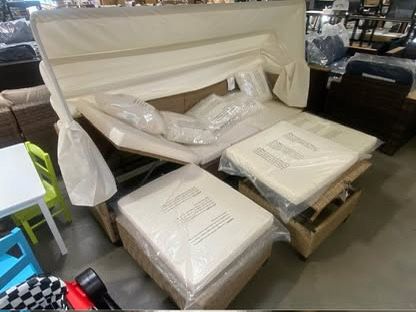 New assembled 4 Piece Outdoor Sectional Sofa Set Patio UV-Proof Wicker Sofa Set W/ Canopy Shade