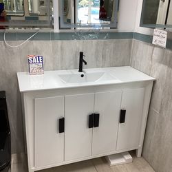 48” bathroom vanity cabinet new solid wood fully assembled Softclose doors white ceramic top sink integrated ready for pick up today