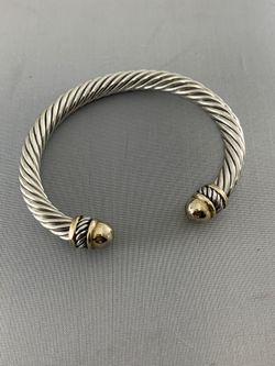 Heavy Silver Twist Design Bracelet with Gold Ends