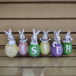 Easter Bunnies / Eggs figurine ( NEW ) yellow, pink. green, purple. Rabbit