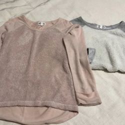 Size M Girls Ten Sixty Sherman Sweater Tops  Pink and off white with grey  Wear on both but still cozy