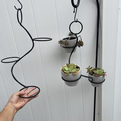 3 Ceramic Pots With Succulents Plants And Hangers 