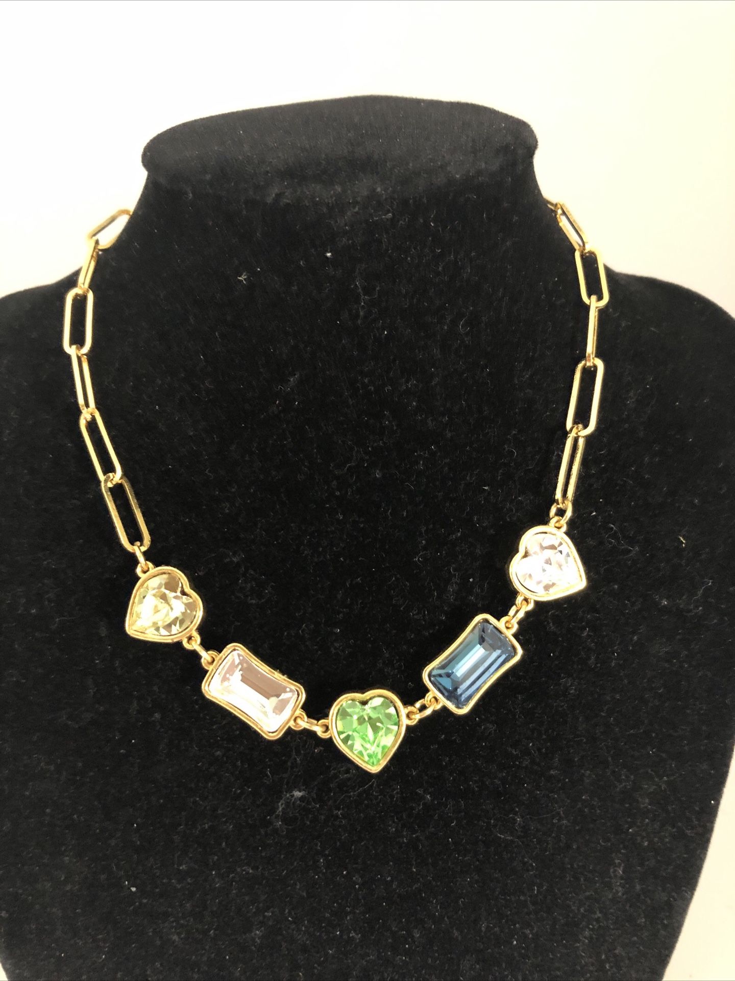 Bright Colorful Gold Tone Necklace Faceted Glass Charms