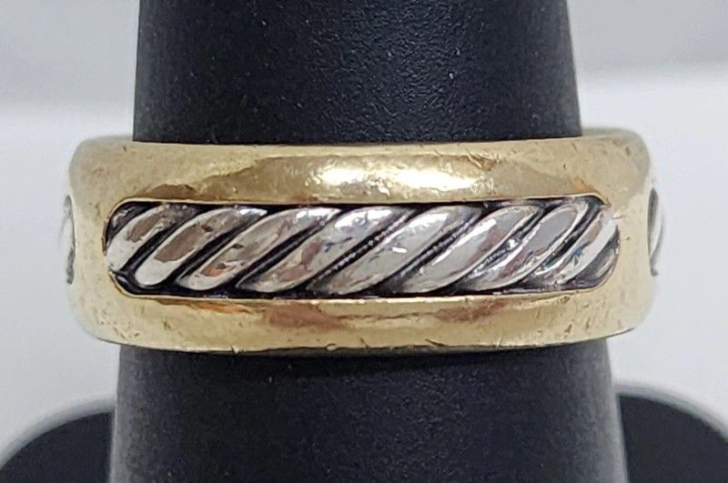 Vintage David Yurman 18KY Gold Band Ring W/ Sterling Silver Cable Inset SZ 6.75