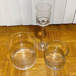 Set Of 3 Modern Cylinder Hurricane Clear Glass And Candle Holder Vases Home Decoration Accent