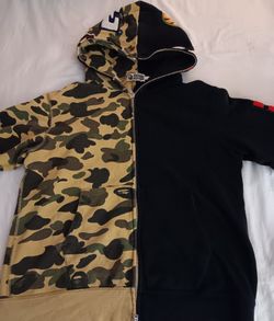 Men's BAPE hoodie Camo/black Full Zip Shark Face & Ape Head 