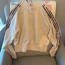 Adidas Cream Hoodie – Size Large, Camo Stripe Detail