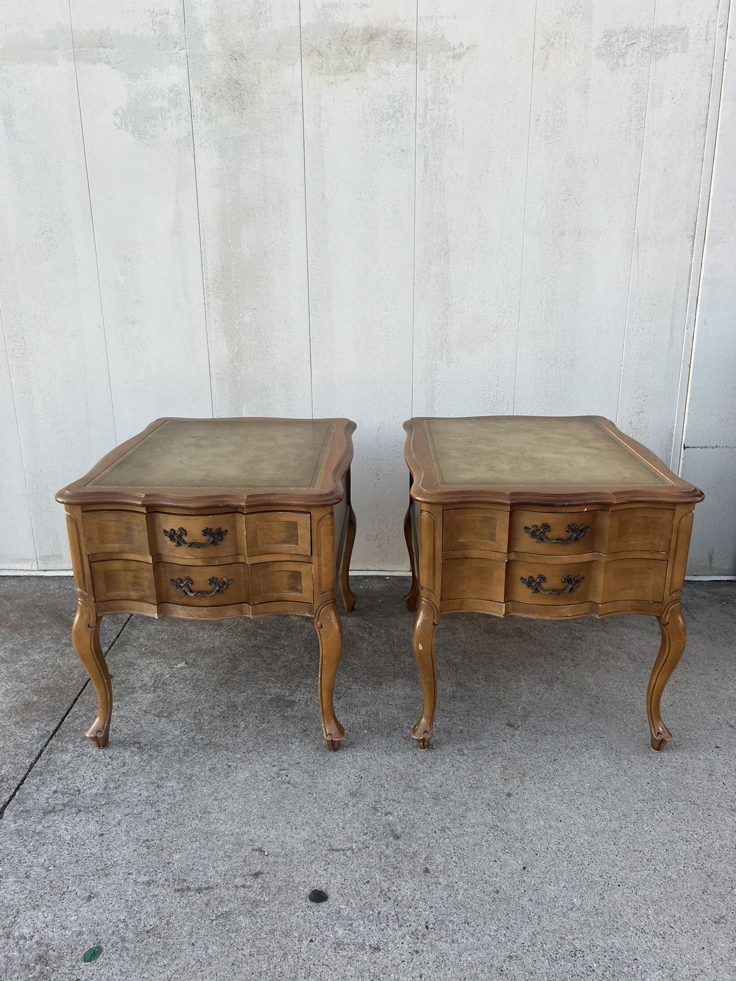 Vintage Hammary French Provincial Style Leather Top Side Tables - Pair