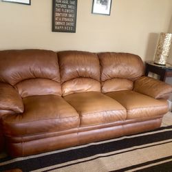 Too Grain Leather Long Couch With Ottoman