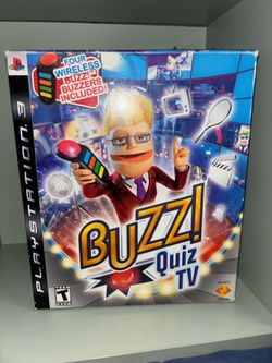PS3 Buzz Quiz TV (Sony PlayStation 3, 2008) w/ 4 Wireless Buzzers and Dongle