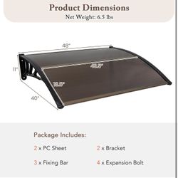 Window Awning Door Canopy, 48" x 40" Door Awnings Exterior with UPF50+ Sun Rain Snow Protection