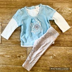 3-6 M Baby Girl, Old Navy Snow Bunny Top & Gray Polkadot Leggings, Christmas Pale, Blue, White, Gray Cotton Knit