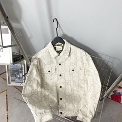 Gucci Double G Full Print Vintage Jacquard Couple's High Quality Denim Coat Ivory White Denim Jacket