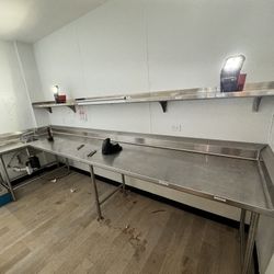 Stainless Steel Commercial Kitchen Counter, Sink And Shelf