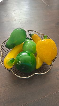 Mcm blown glass fruit with silver 1960s basket