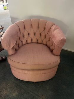Vintage Pink Tufted Swivel Barrel Chair