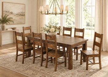9-Piece Rustic Wood Dining Set – Table + 8 Chairs