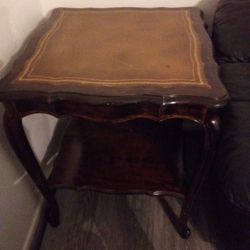 Antique Side Table w Leather Inset