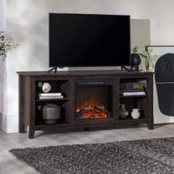 Walker Edison 58in Charcoal Wood Fireplace TV Stand