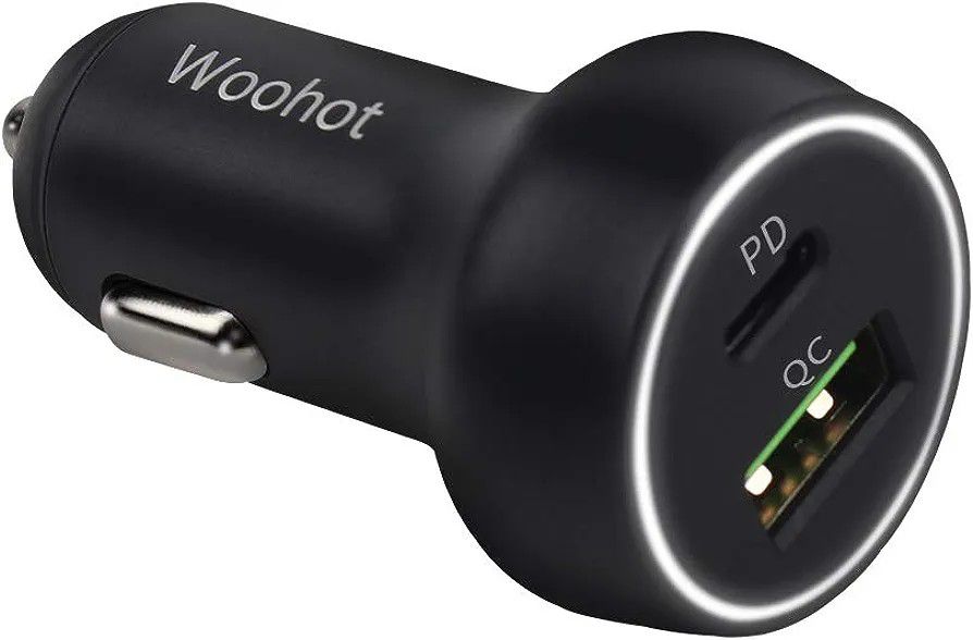 Woohot USB C Car Charger Fast Charging - 45W Dual Port PD & QC 3.0 Metal Car Charger Plug Compatible with iPhone 14 Pro Max 13 12 Samsung Galaxy S21 U