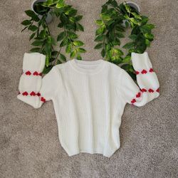 Heart Cuffed Crochet Sweater (S)