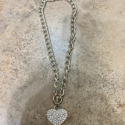 Silver Rhinestone Heart Charm Necklace