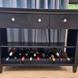 Black Buffet server / Sideboard / Cabinet with removeable wine rack, 3 drawers
