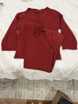 MEROKEETY Fuzzy Fleece Pajama Lounge Set Women's Small Burgundy 2 Piece