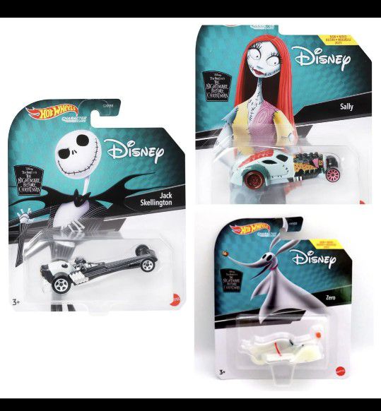 Hot Wheels x Disney Nightmare Before Christmas Character Cars Set Of 3. Jack Skelllington. Sally. Zero New On Card