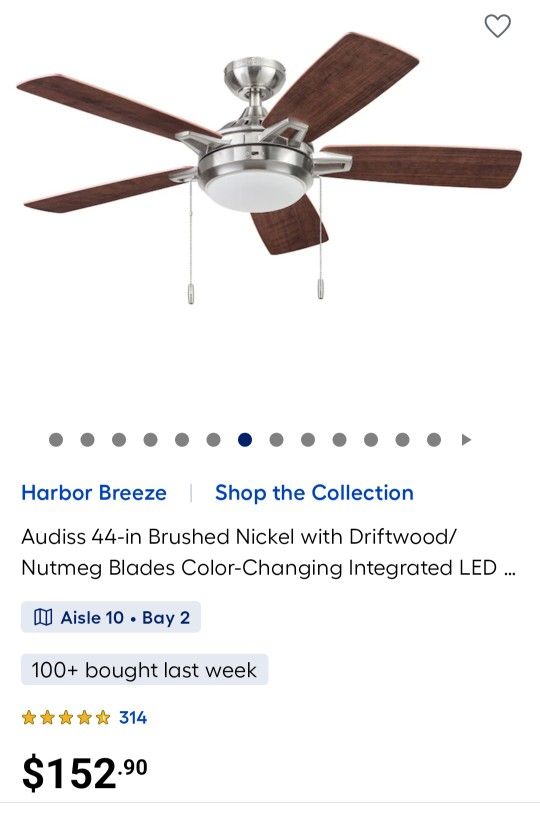 Harbor Breeze Shop the Collection
Audiss 44-in Brushed Nickel with Driftwood/ Nutmeg Blades Color-Changing Integrated LED.