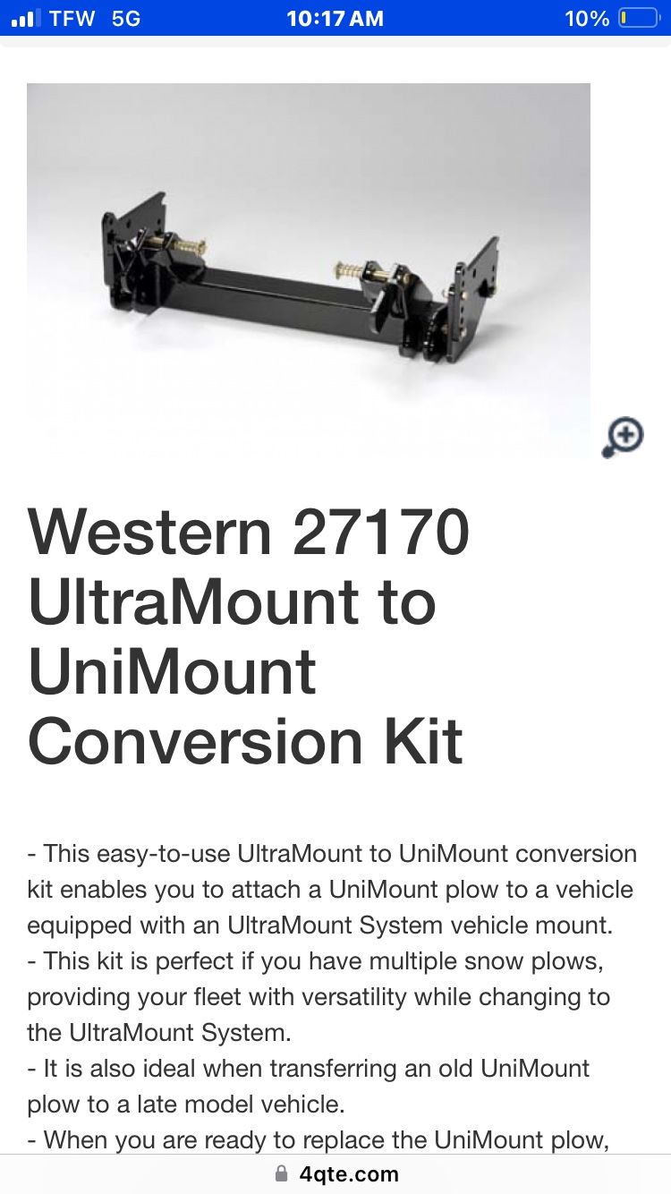 Western UltraMount UniMount Plow Adapter