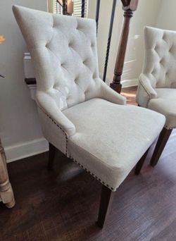 Modern Elegant Button-Tufted Upholstered Fabric with Nailhead Trim Side Room Accent Bedroom Dining Chairs, Set of 2, Beige
