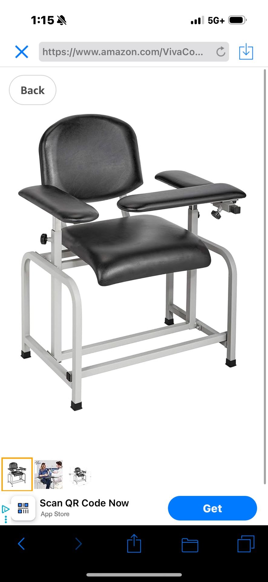 Black Phlebotomy Chair with Adjustable Armrest, Blood Draw Chair, Large Weight Capacity Comfortable Lab Medical Chair