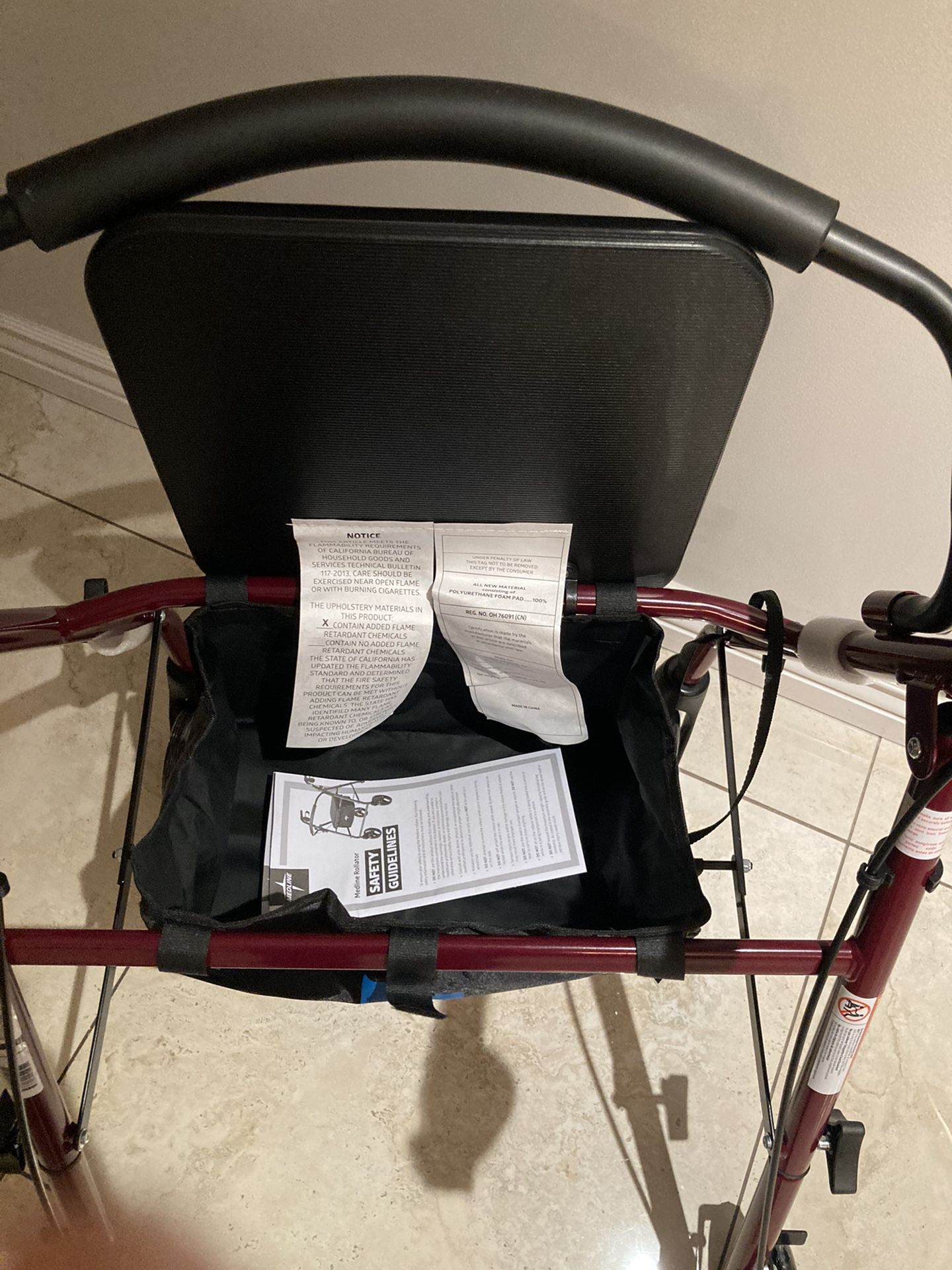 New Medline Rollator Walker with Seat, Steel Rolling Walker with 6inch Wheels Supports up to