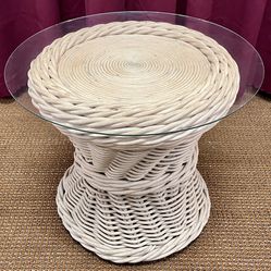 Paint me. Small Round Wicker Accent Table with Glass Top. Wicker Side Table