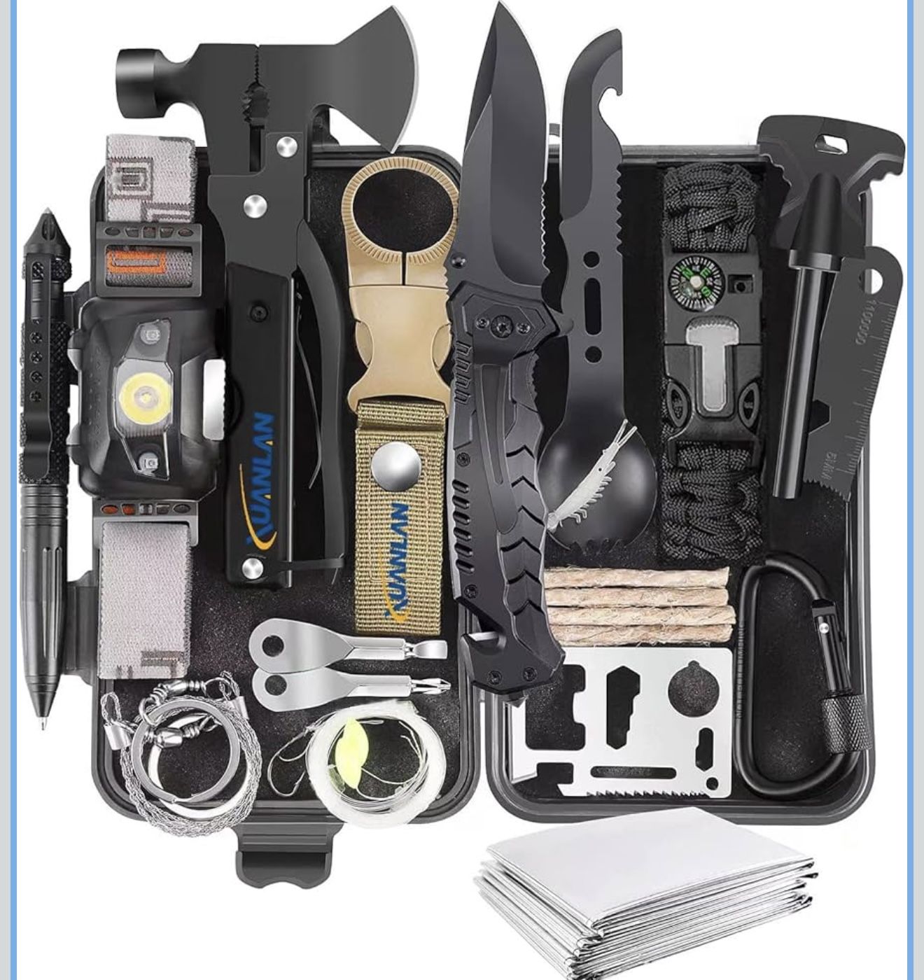 Emergency Survival Kit, Outdoor Survival Gear Tool with Survival Bracelet, Fire Starter, Whistle, Wood Cutter, Water Bottle Clip, Pen (29 in 1)