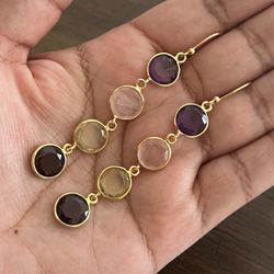 Real Gemstones Earrings In Gold Plated