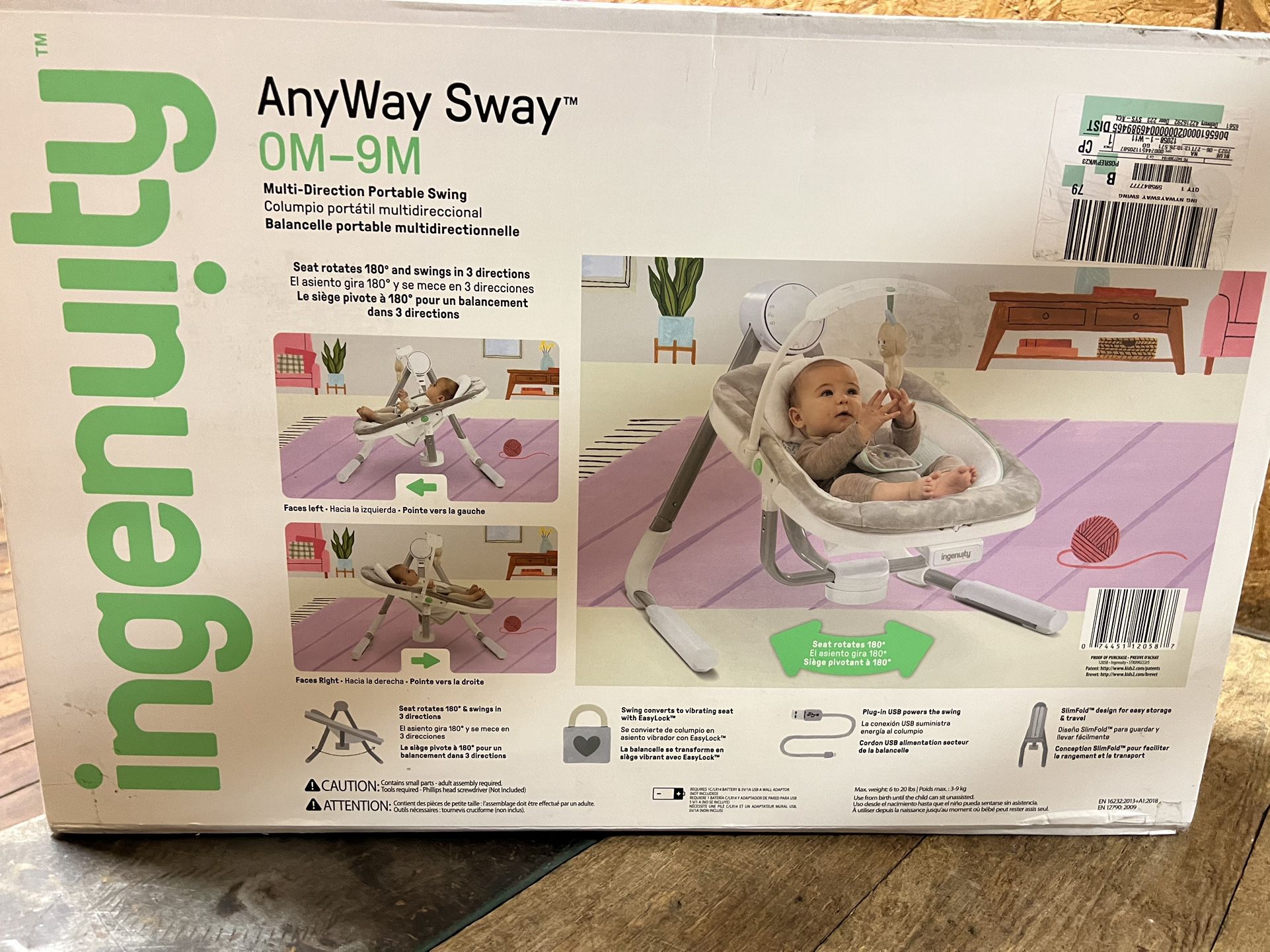 Ingenuity Anyway Sway 5-Speed Multi-Direction Portable Baby Swing with Vibrations - Ray (Unisex)