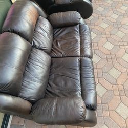 Brown Leather Reclining Couch Two Seater And Separate Recliner Leather Chair One Seater