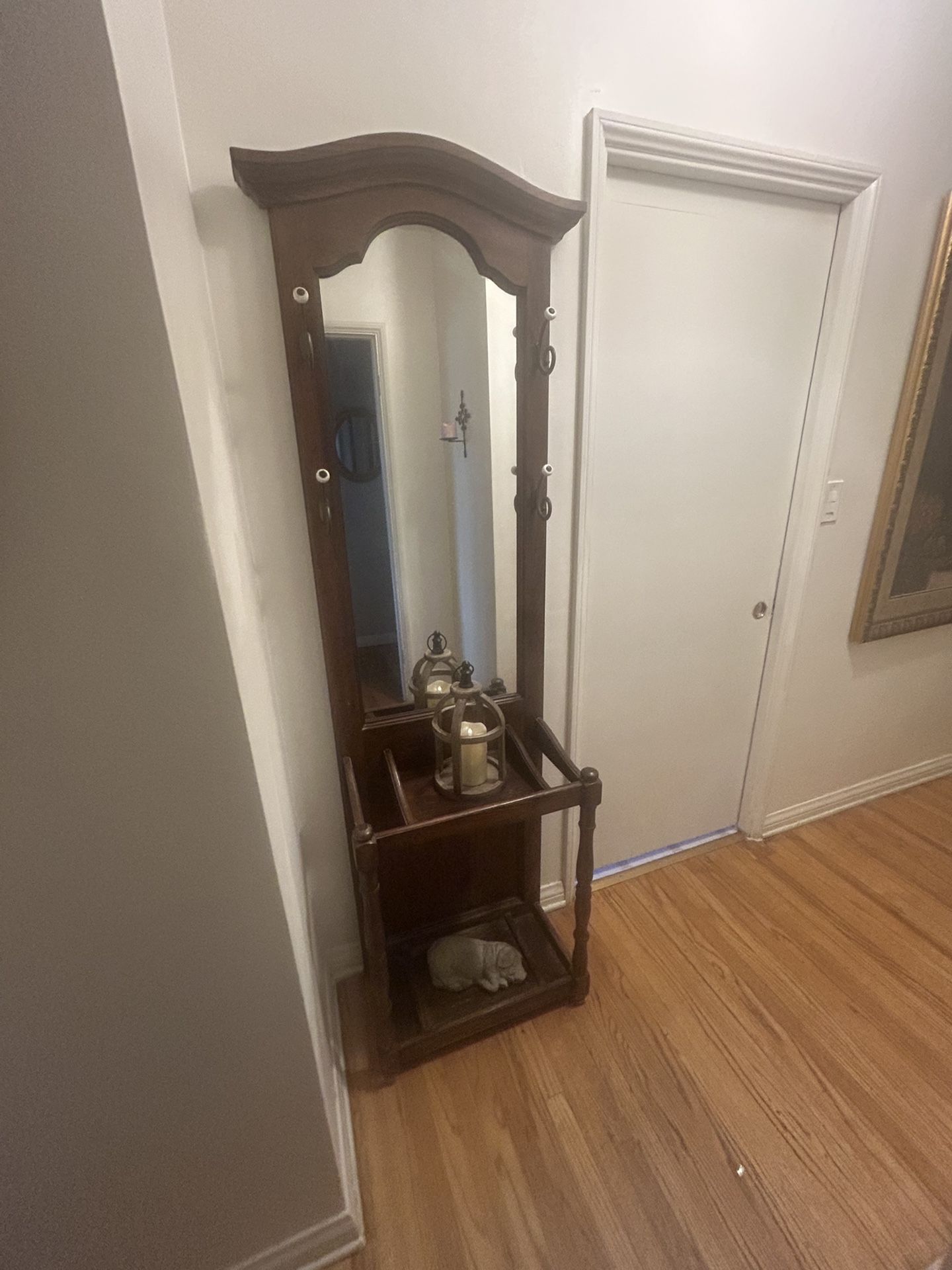 ANTIQUE WOOD COAT ENTRY HALL HANGER