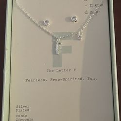 A New Day Brand New Necklace Earrings Set Silver The Initial F